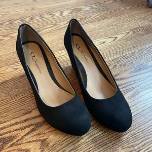 CL by laundry black suede wedge heels